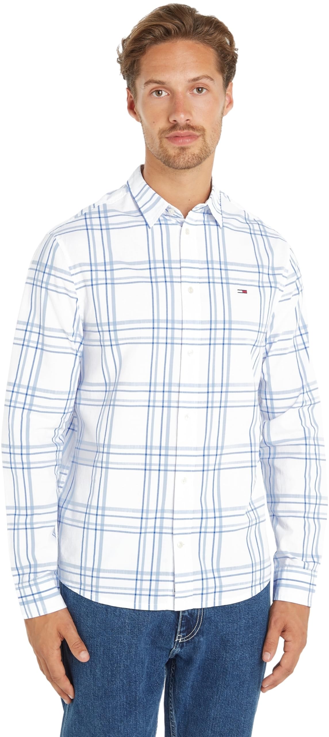 Tommy Jeans Camisa Casual para Hombre, Multicolor (Ancient White Check), XXS