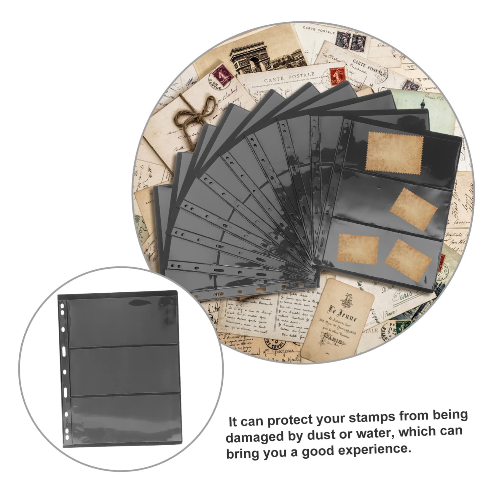 VILLCASE 20 fogli Album per Francobolli Trasparente PVC Doppia Faccia Raccoglitore Mobili per Francobolli Carte e Protezione Riutilizzabile e Leggera per Collezionisti