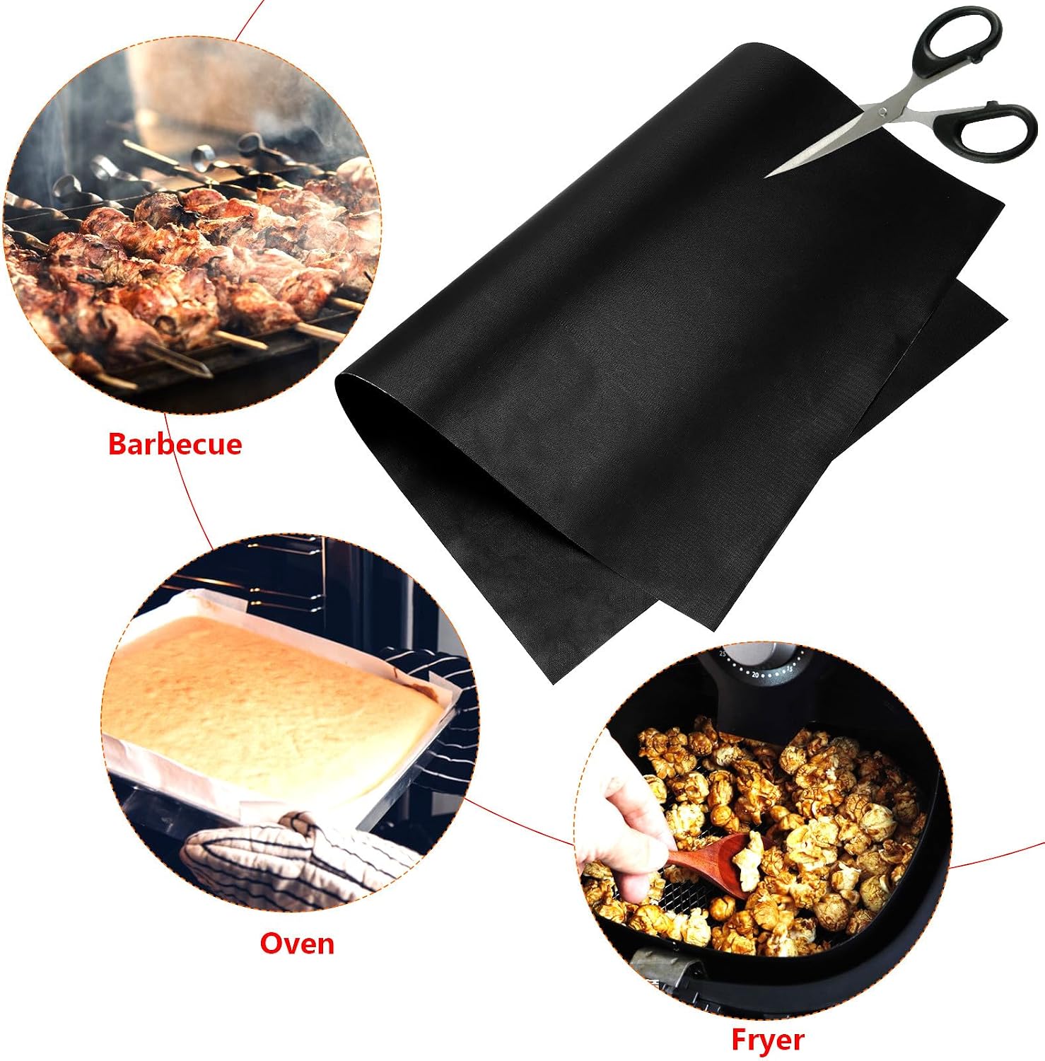 BESPORTBLE 6 Pcs Non-stick Grill Mats Bbq Cooking Mat High Temperature Resistant Oven Liners 60x40cm Reusable Protective Baking Tray Liners for Gas and Electric Ovens