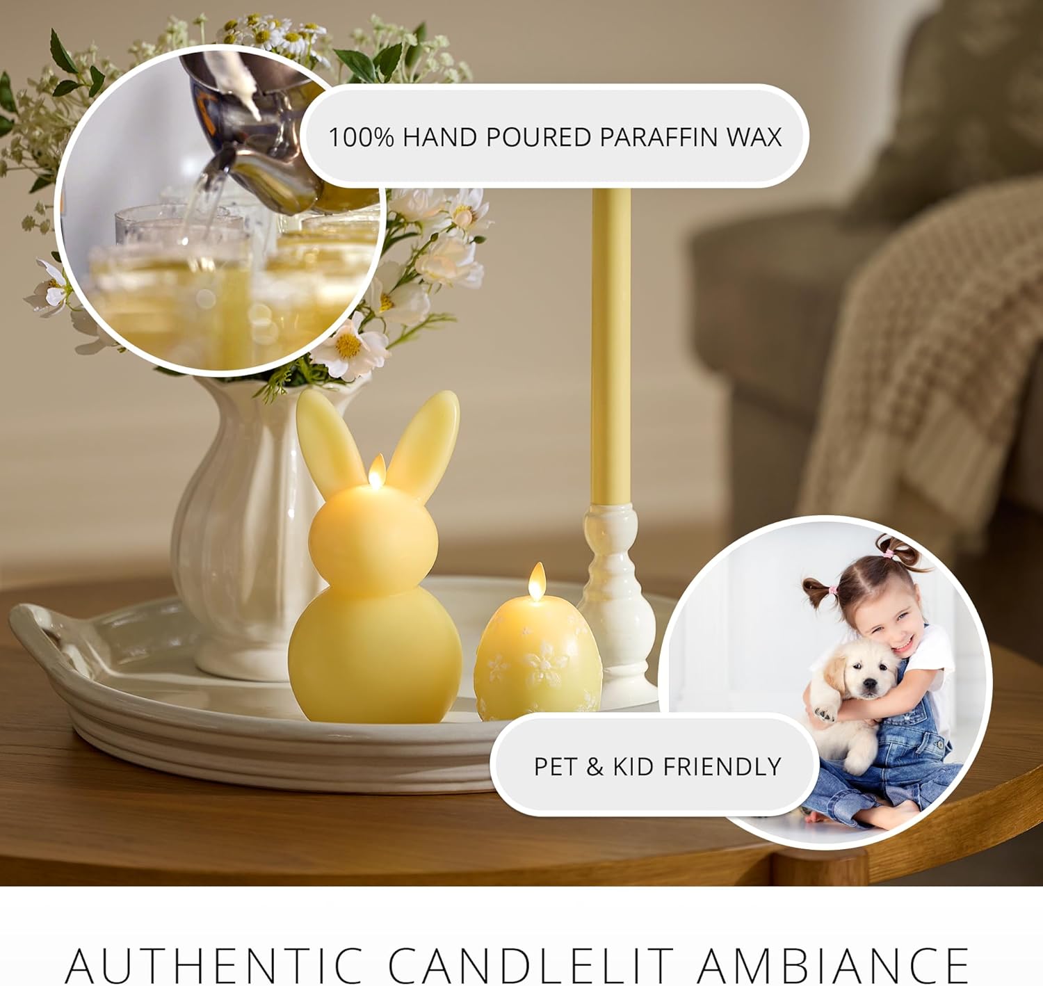 Luminara Flameless Candle Crystal Beads Glitter Sphere, Unscented Real Wax LED Candle, Timer, Holiday Decoration Centerpiece (Lemon Chiffon Floral)