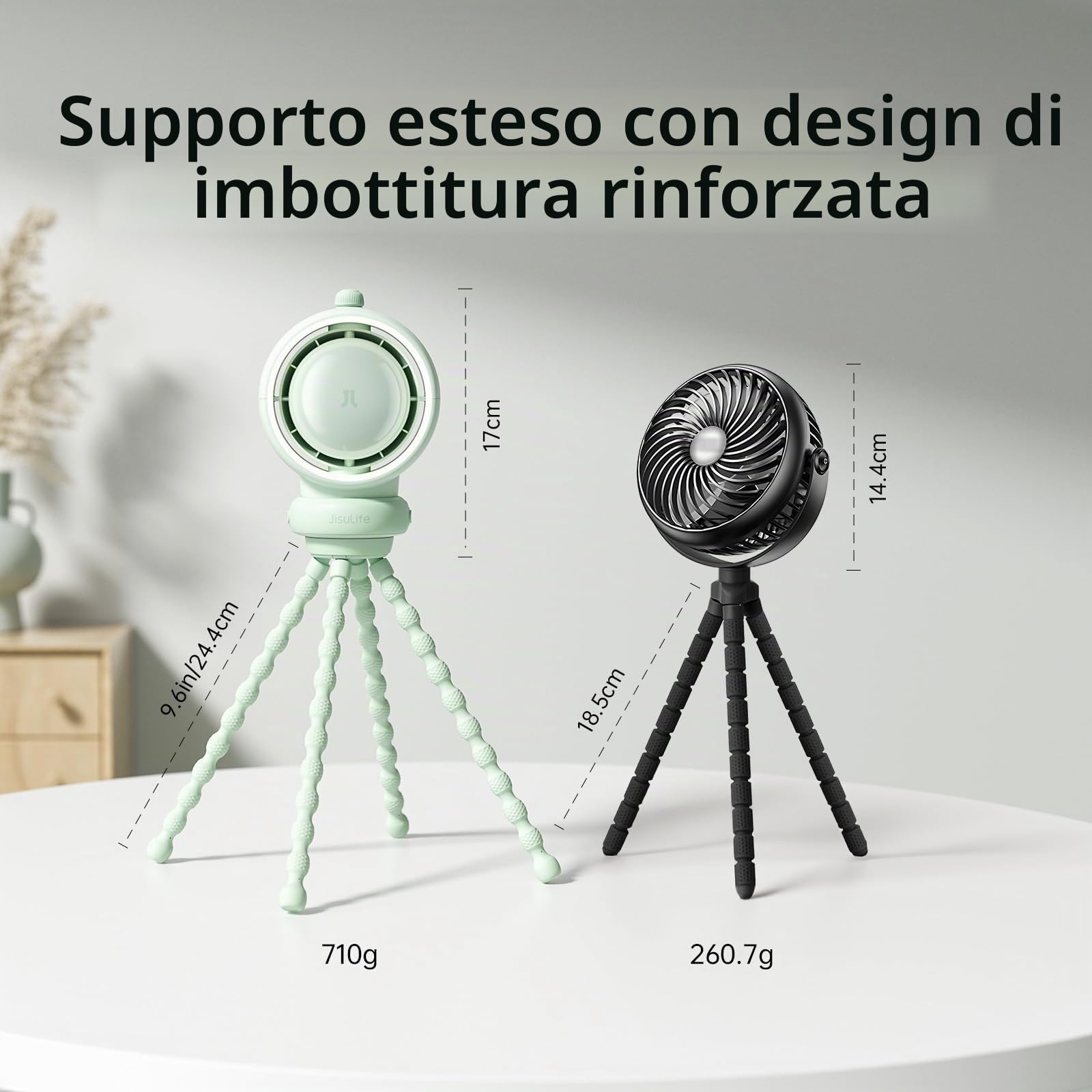 JISULIFE Ventilatore per passeggino grande, batteria senza pale, per culla, portatile ricaricabile per scrivania, raffreddamento del seggiolino auto con purificazione dell'aria e tecnologia turbo