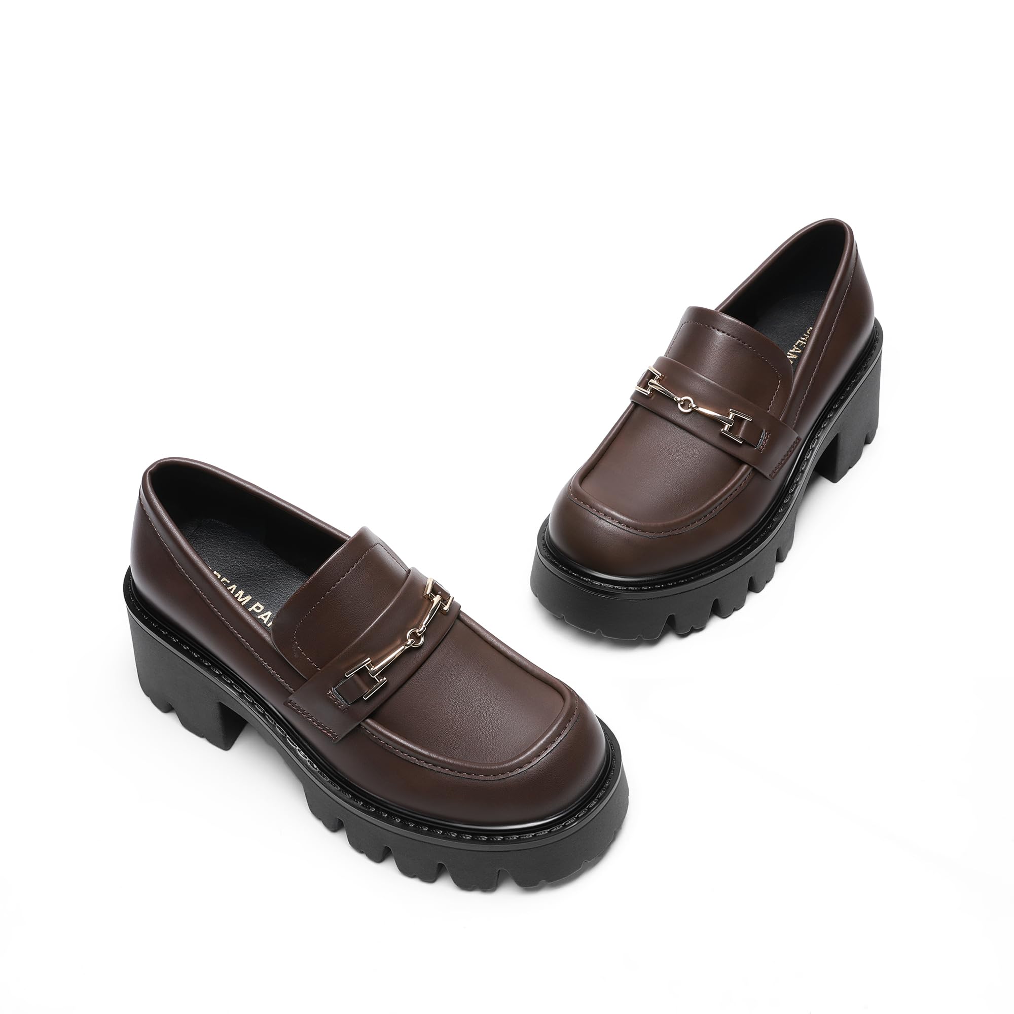 DREAM PAIRS Mocasines Plataforma Mujer | Tacón 6.6cm, plataforma 3cm, espuma viscoelástica, punta redonda, detalle cadena, suela tacos.