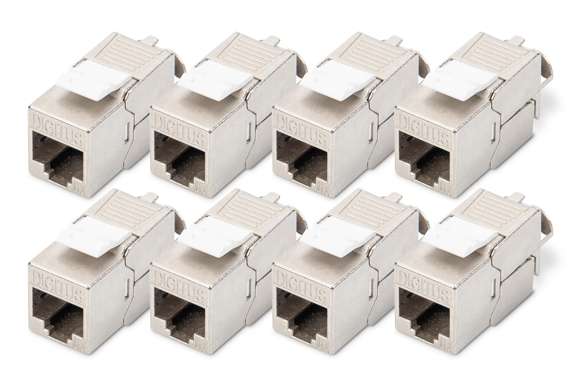DIGITUS Keystone Module Cat-6A Shielded - Pack of 8 - RJ45 Socket - 500 MHz 10GBase-T - AWG 26-22 - Tool-Free Assembly