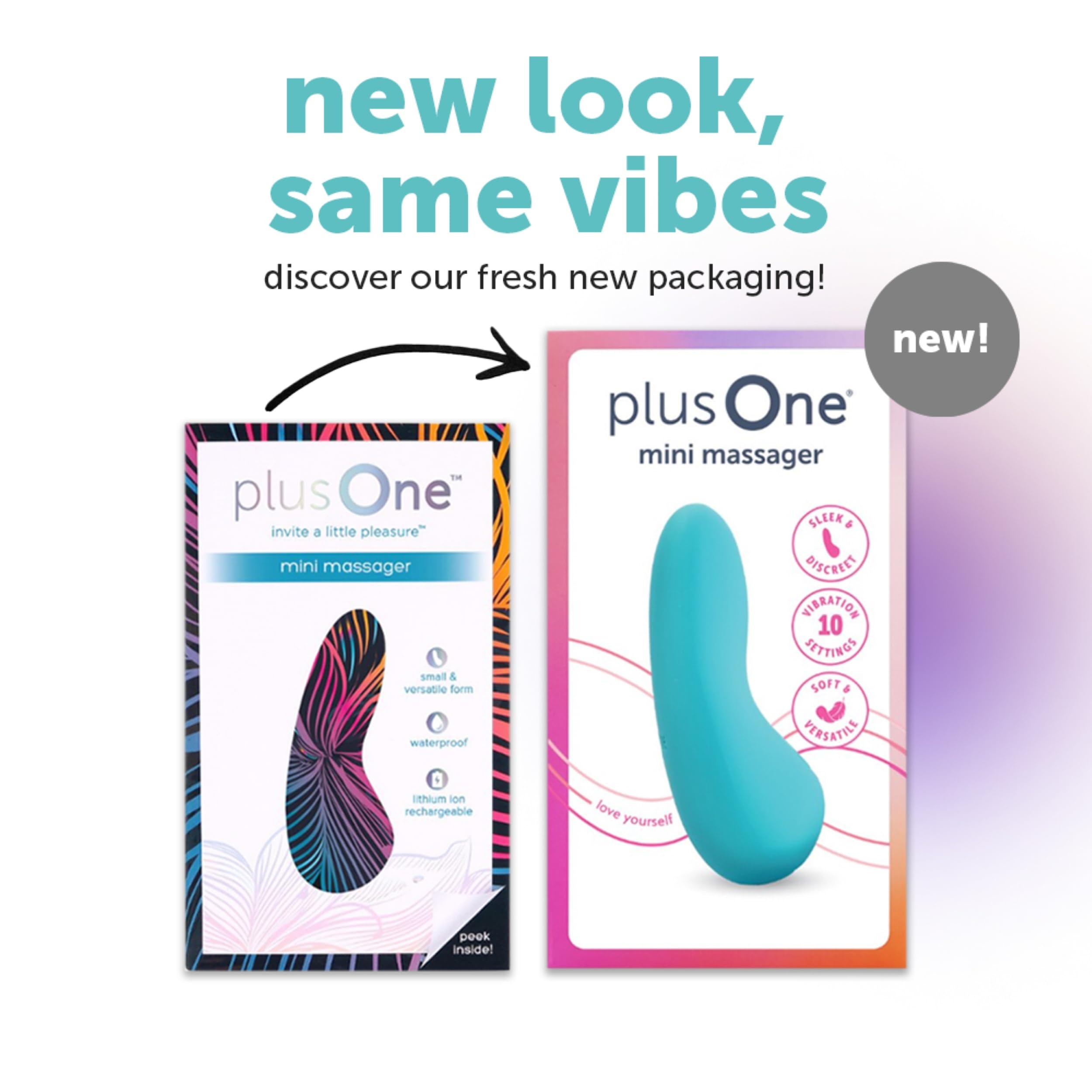 plusOne Mini Massager with Storage Bag, 10 Vibration Settings, Body-Safe Silicone, Rechargeable Battery