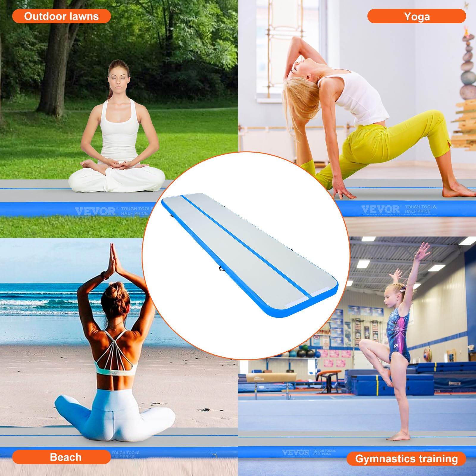 VEVOR Air Track Tappetino Ginnastica Artistica 3m/4m/5m/6m, Spessore 10cm con Pompa Elettrica, Tappetino da Ginnastica Gonfiabile per Yoga/Casa/Formazione/Cheerleader