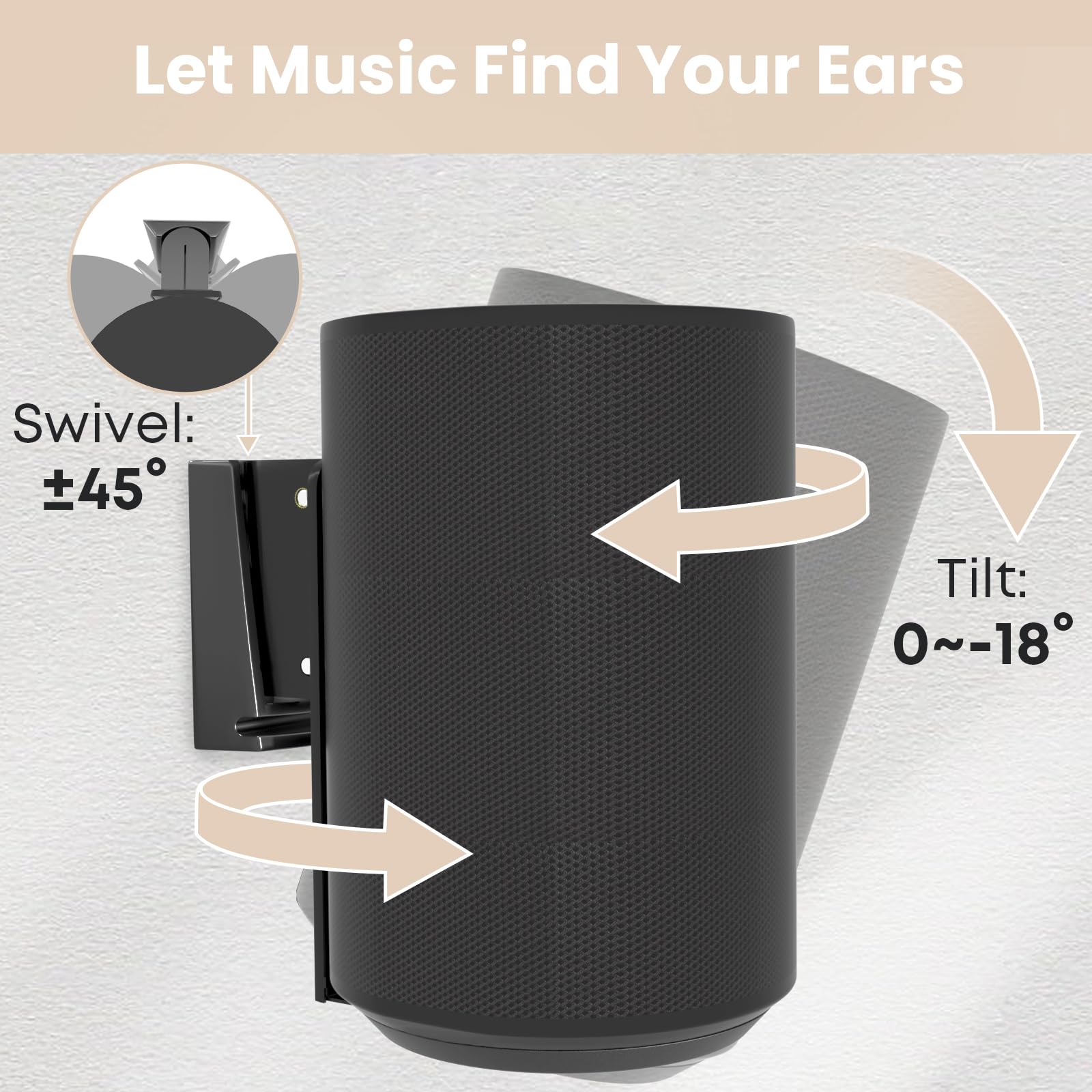 PUTORSEN Support Mural pour Sonos Era 100, Support Enceinte Murale Inclinable Orientable pour Un Meilleur Plaisir Audio,Gestion des Câbles,Supporte Jusqu'à 3 kg(1 Support,Noir)