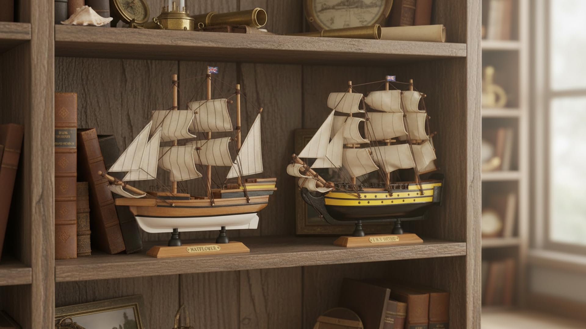 SAILINGSTORY Holzmodell Schiffe Segelschiff Modell Segelboot Dekor Mayflower, Victory 24,1 cm Set von 2 Stück