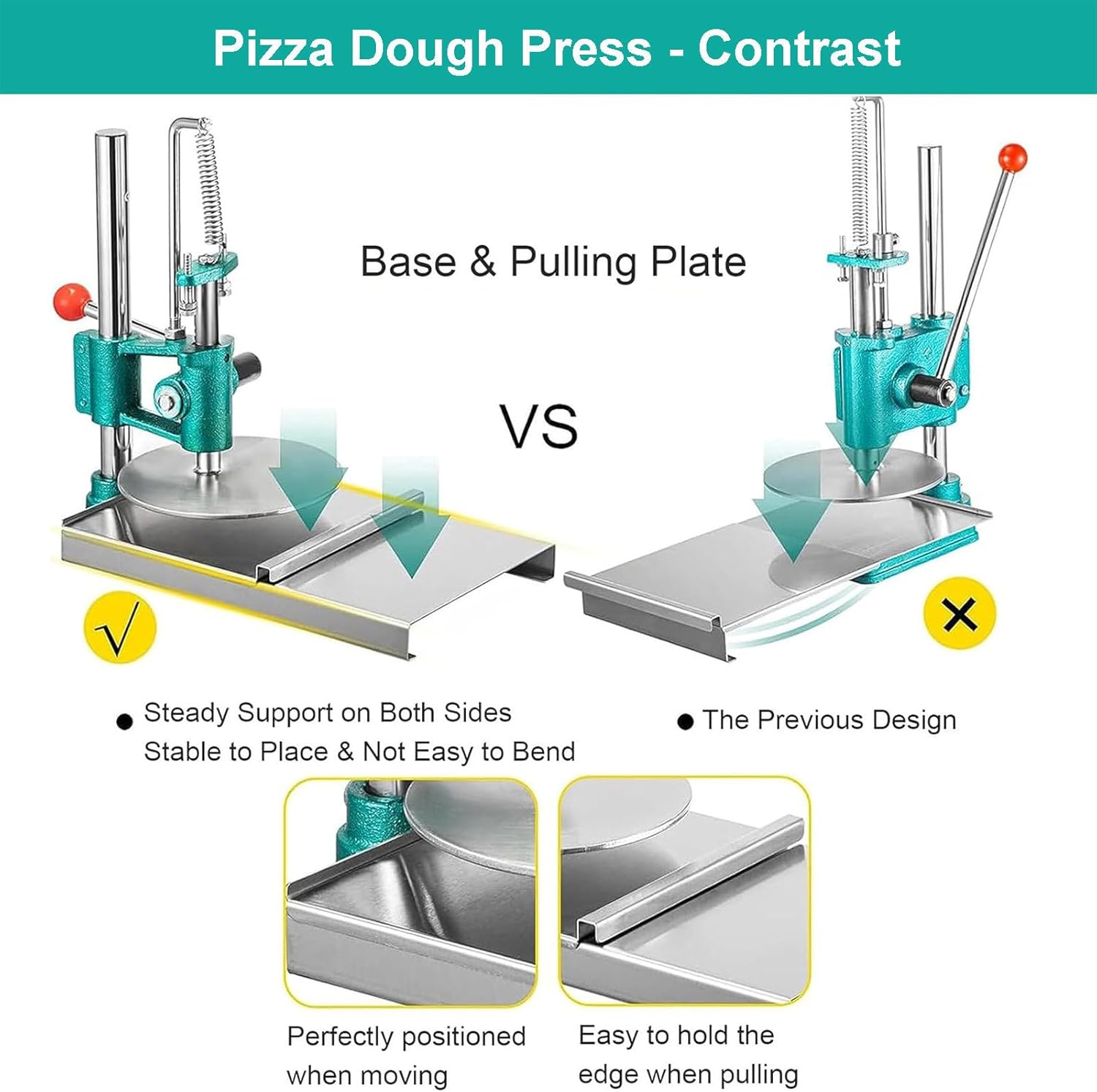 Professional Manual Pizza Pastry Presser w/2 Dish Plate, Pizza Crust Press Plate Stainless Steel Pizza Forming Machine - Easy To Clean, Pizza Pasta Making Tools for Cafeterias 16cm