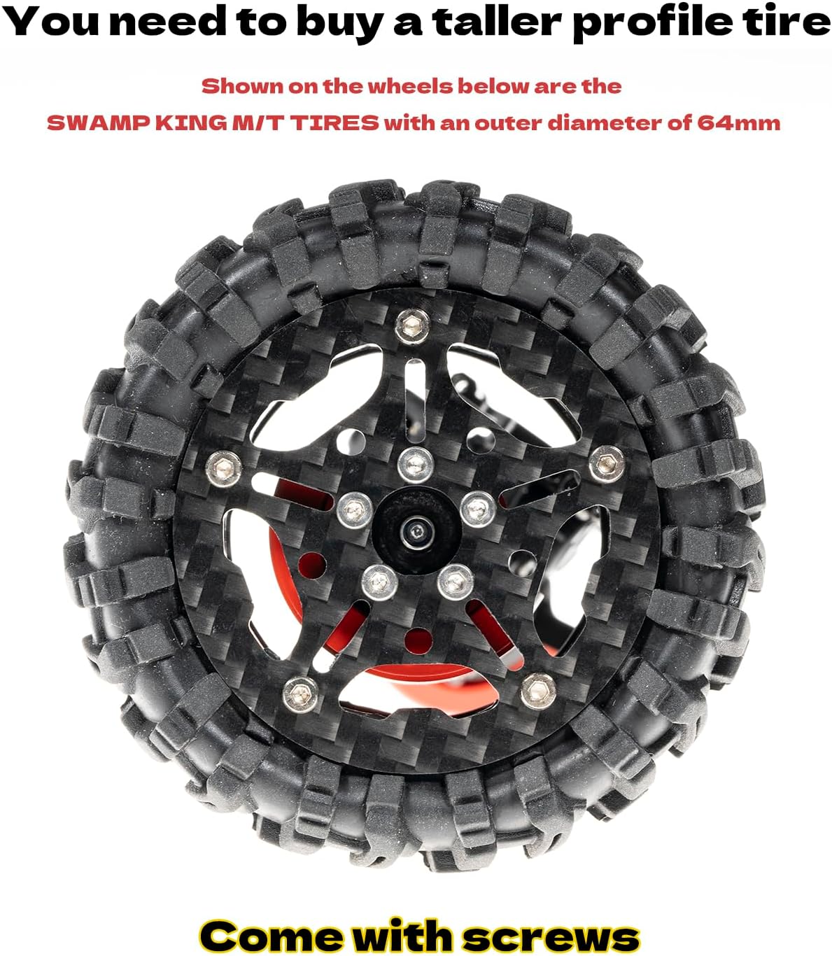 1.8" (46mm) Super Wheels, Carbon Fibre Beadlock Wheels, fit fot SCX24, TRX4M, FCX24, FCX24M, CR18P, Style H