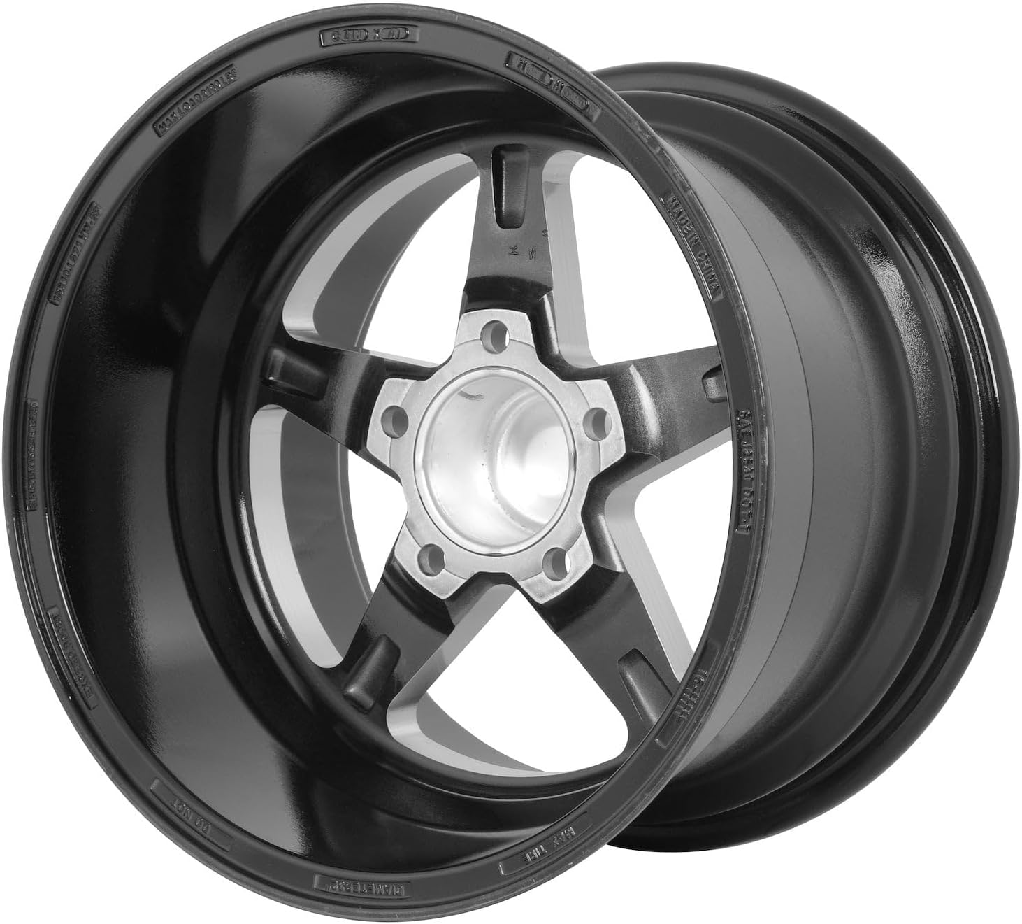 JEGS SSR Star Aluminum Wheel 15in.x 10in.| 5 x 4.75in.Wheel Bolt Pattern Spacing | -25 mm Offset | 4.5in.Backspacing | Gloss Black Powder Coat | 3.27in.Center Bore | Includes Center Cap