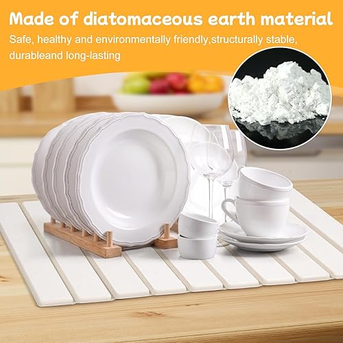 Miniatura 4 de Tapete de secado de piedra para encimera de cocina, tapete de secado de platos de piedra grande, plegable, absorbente de tierra de diatomeas, tapete