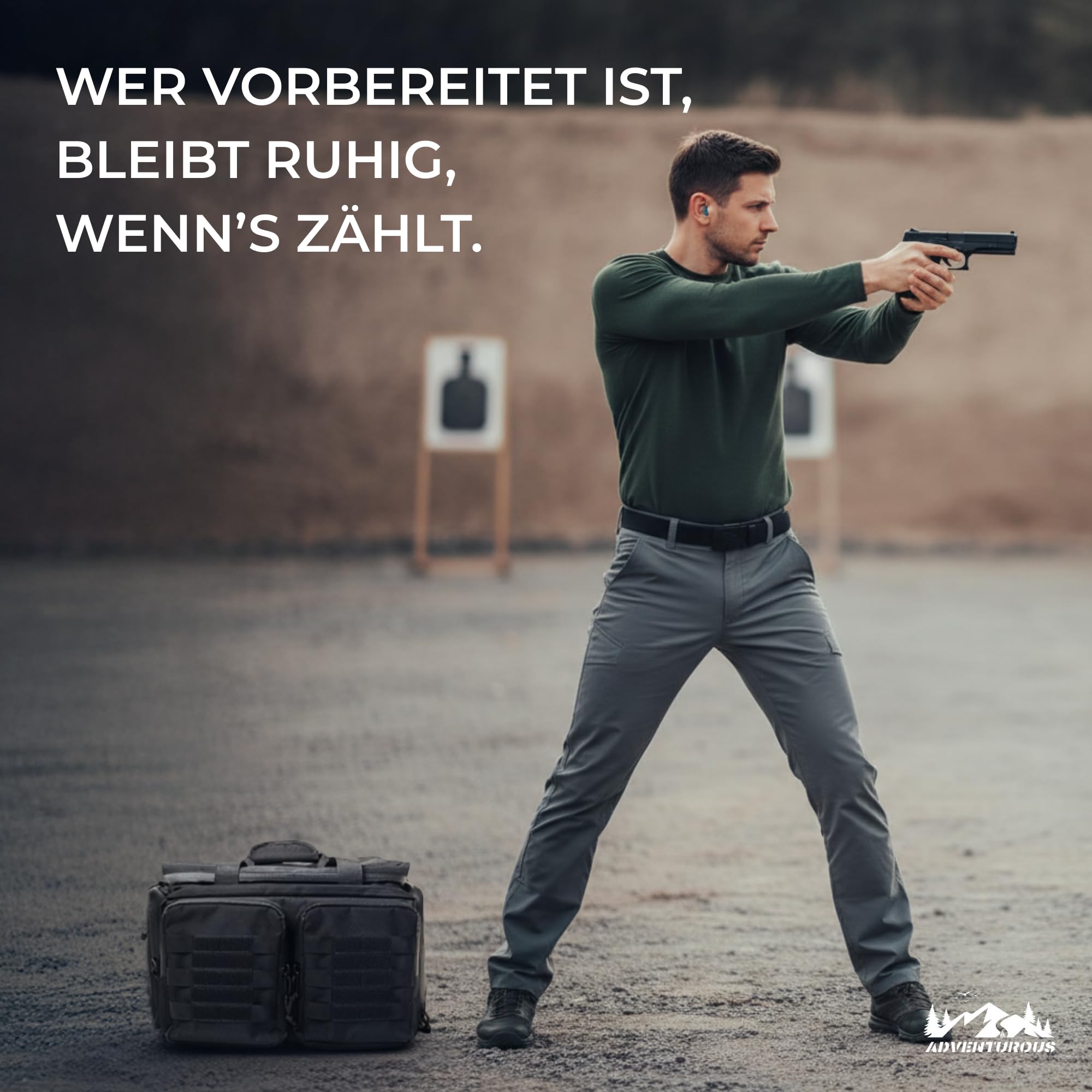 ADVENTUROUS Range Bag [Mehrfachschutz für Dein Equipment durch FortiLock-System] Waffentasche Kurzwaffen | Einsatztasche | Pistolentasche | Ideal für Schießsport