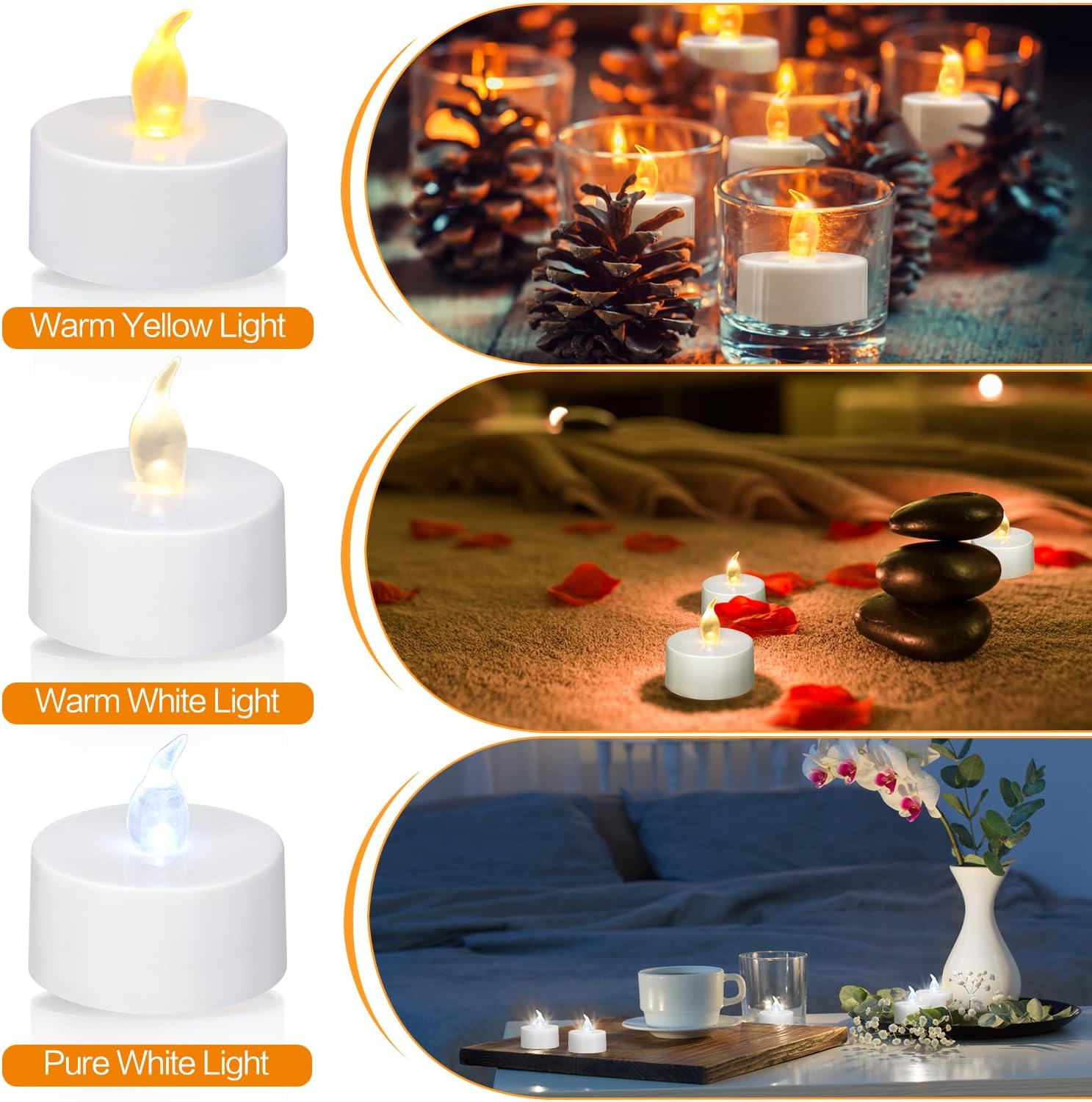 KOABY 12 Pack Tea Lights with Timer, Auto-On 6 Hours and Off 18 Hours in 24 Hours Cycle Automatically, Battery Operated Flameless Flickering Tea Lights with Timer(12 Pack, Pure White)