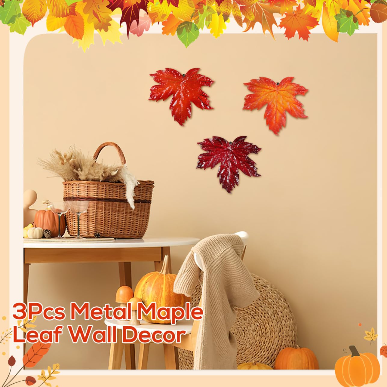 3 Pièces Décoration Suspendue Forgé Érable Artificielles Fissurées Lot pour Maison Fête et Décoration Murale Automne