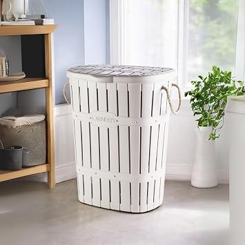 Kastamonu Plastic Bamboo Rope Dirty Laundry Basket 65 L-WHITE