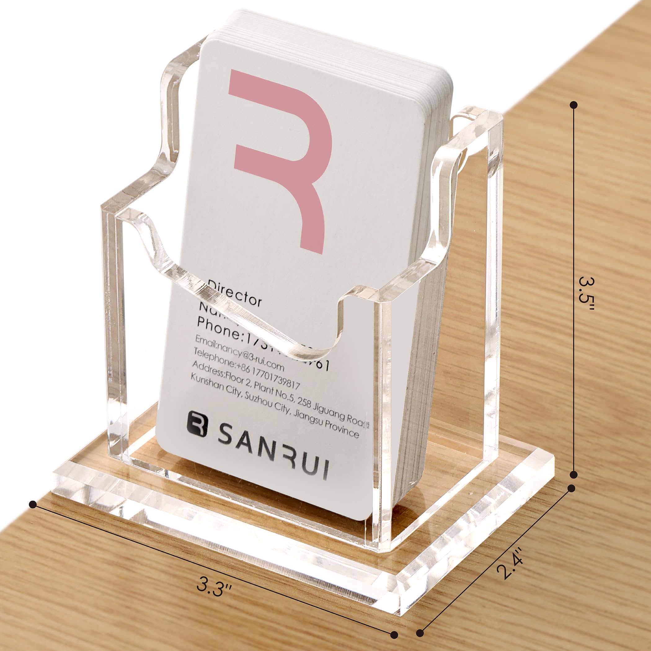 SANRUI Soporte vertical para tarjetas de visita para escritorio, soporte de acrílico transparente para tarjetas de visita, 1 ranura, capacidad para 50-60 tarjetas