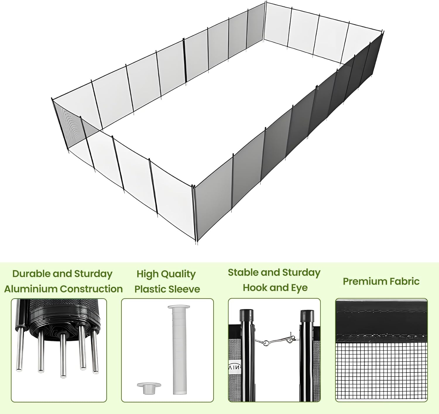 Pool Safety Fence 4Ft x 48Ft, Removable Mesh Pool Fence for Inground Pools, Durable Aluminum Pool Fencing Barrier, Easy Install, Black, Pool Fences for Child & Pet Protection