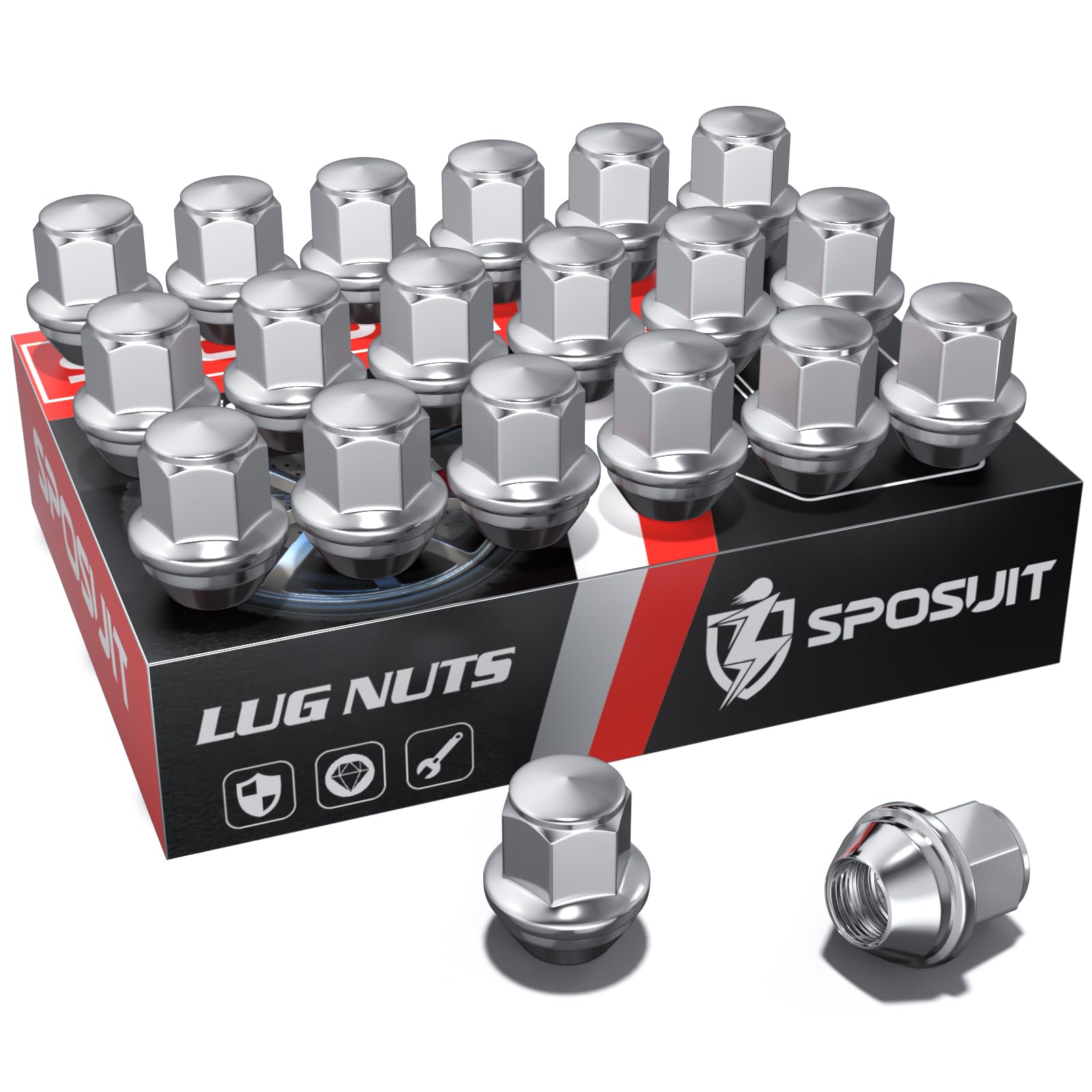 Sposuit M14x1.5 Lug Nuts - Replacement for 2021-2024 Ford Maverick, 2020-2024 Explorer, 2015-2024 Edge, 2015-2024 Mustang - OEM Factory Style Closed End Chrome Lug Nut(20 Pcs)