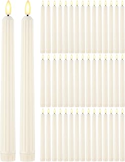 Funtery 48 Pcs Battery Operated Candles Bulk 11 Inch Roman Column Flameless LED Candles Flickering for Christmas Church Wedding Party(Ivory, Romantic Style)