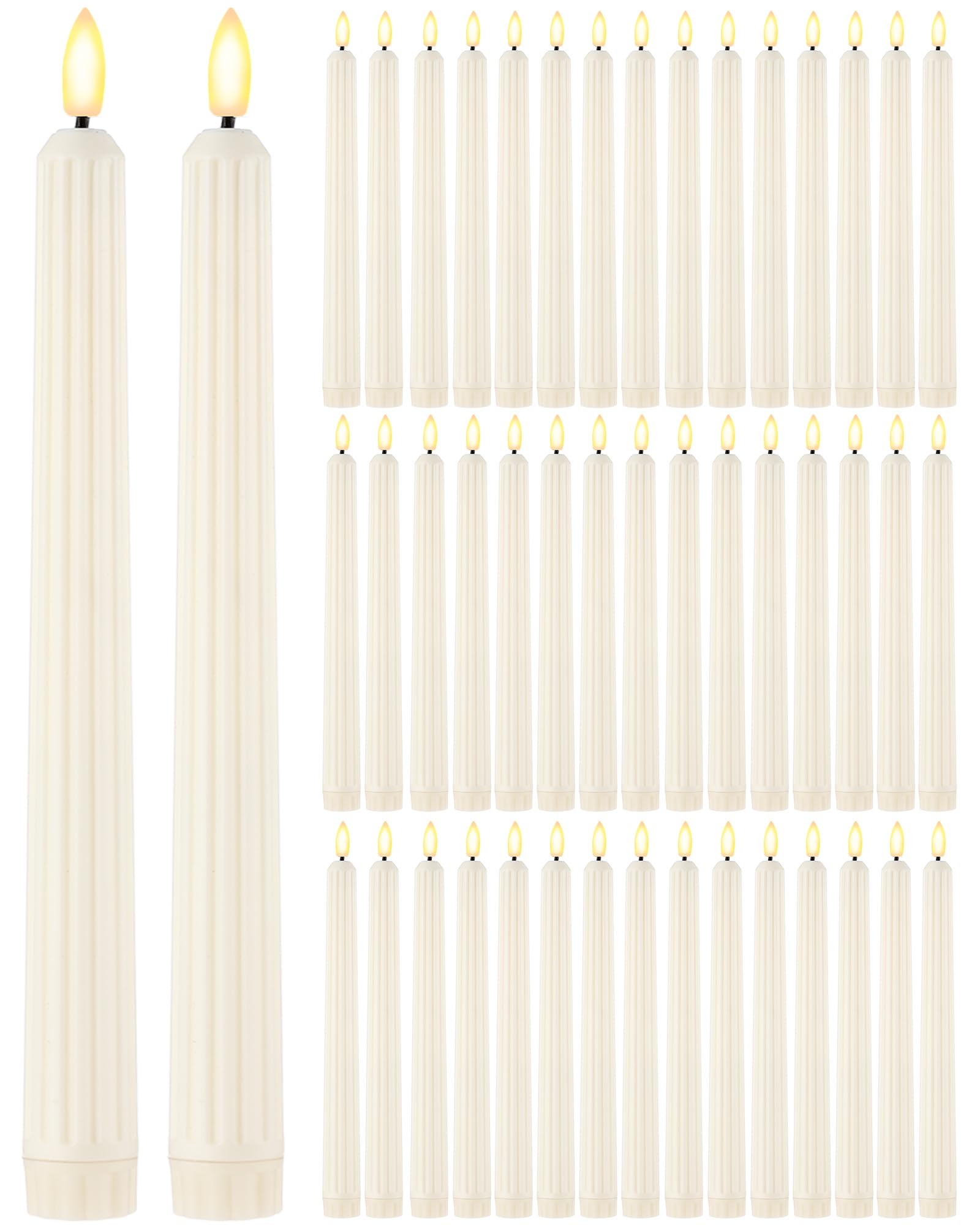 Photo 1 of Treela 72 Pcs Flameless LED Taper Candles Battery Operated Candles Bulk 11 Inch Flickering Fake Candlesticks with Warm Light for Valentines Day Church Wedding Party Battery Not Included(Fluted,Ivory)