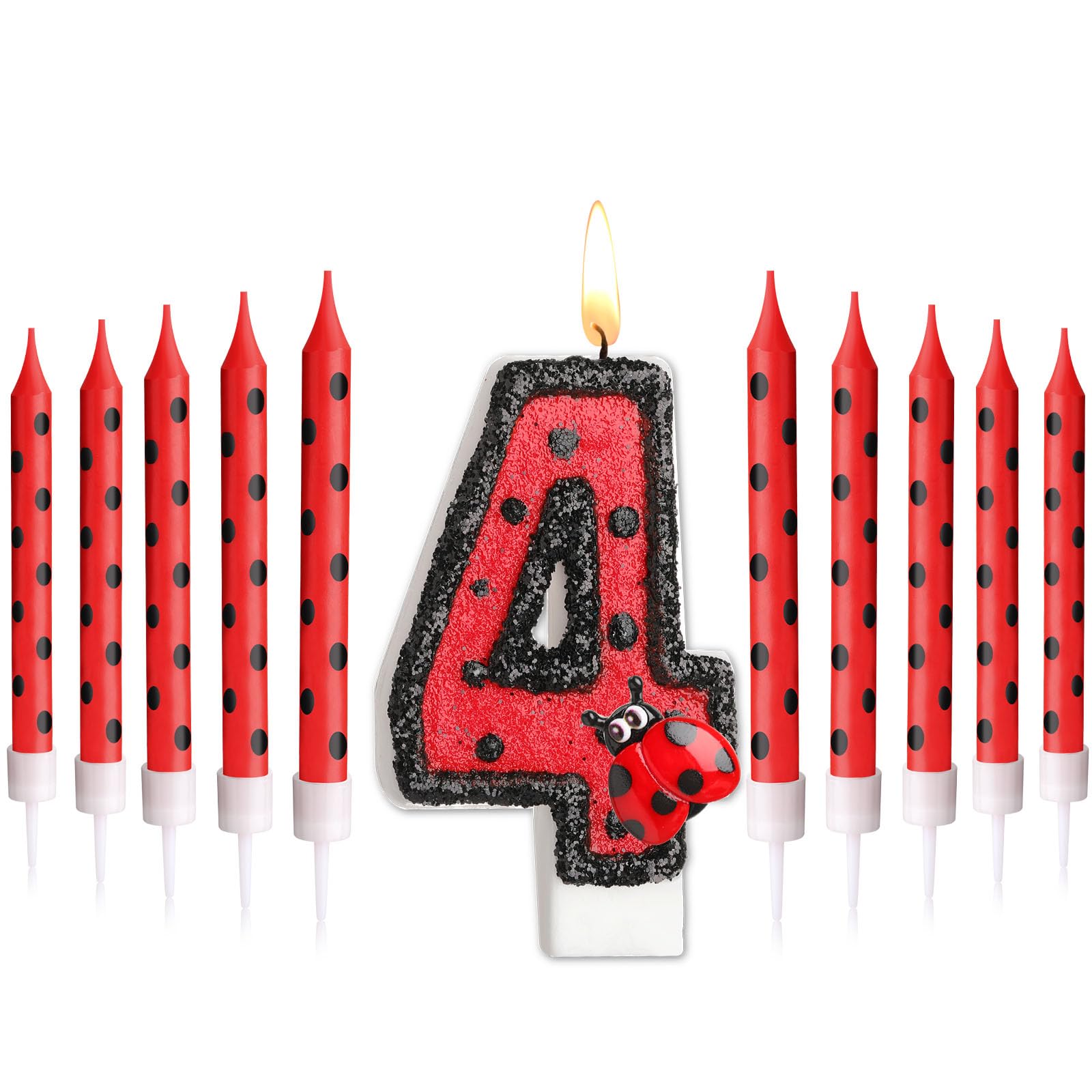 Herdear Ladybug Number 4 Birthday Cake Candle Numeral Candles Birthday Decorations Black Red Polka Dots Ladybird Dots Ladybug Theme Candles for Baby Shower Party
