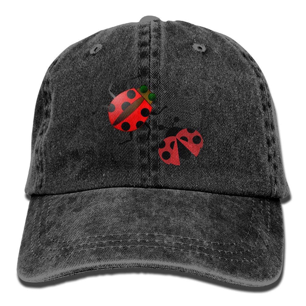 Sdltkhy HDRAY Unisex Adult Ladybug Insect Washed Denim Cotton Sport Outdoor Baseball Hat Adjustable One Size