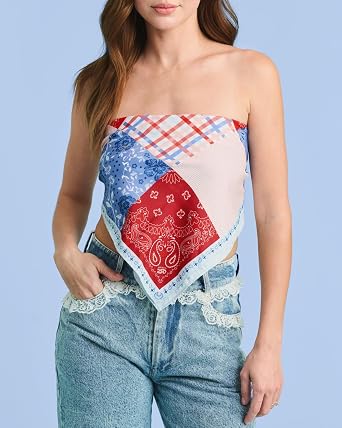 xo, Fetti America 250 Patchwork Bandana | Patriotic Headscarf, Fourth of July, Red White Blue, Party in the USA, Americana Decor, Retro Quilt Print