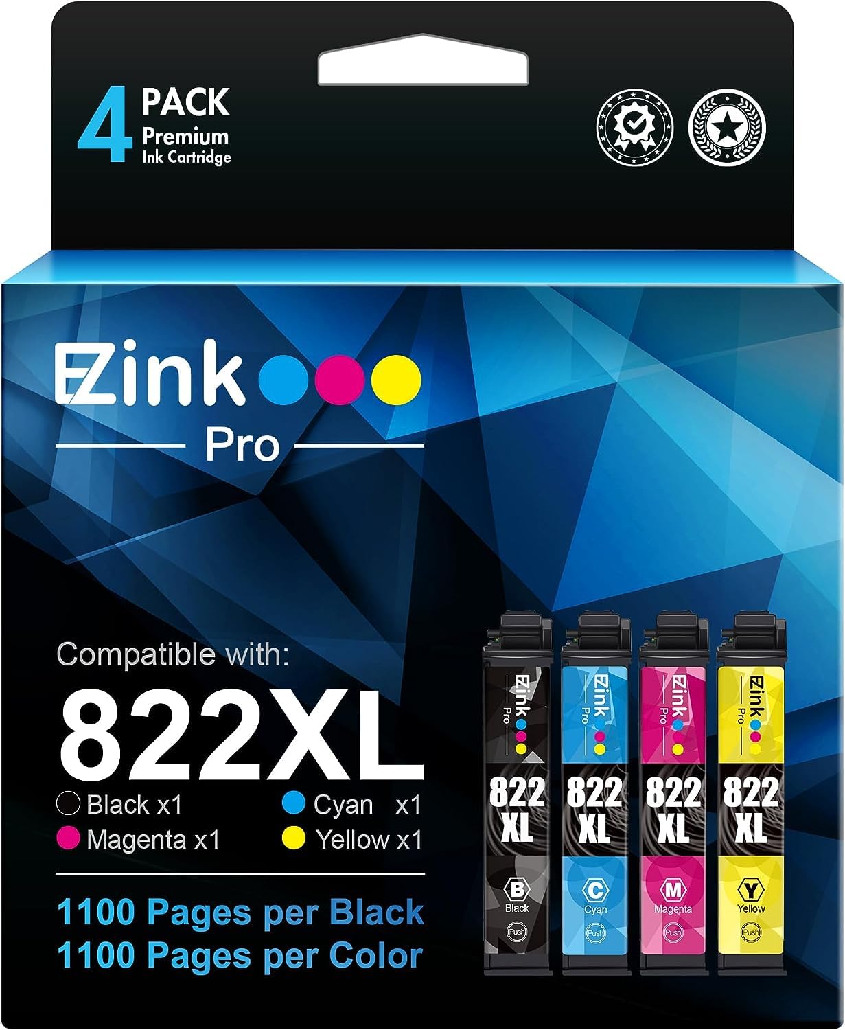 822XL Remanufactured Ink Cartridges Replacement for Epson 822XL Ink Cartridges 822 Epson Ink Cartridges Combo Pack to Use with Epson Workforce Pro WF-3820 WF-4830 WF-4820 WF-4833 WF-4834