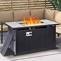 Vista 10 de Hoguera de propano de 30" con mesa de cerámica real, mesa de hoguera de gas de 50000 BTU con tapa y roca de vidrio, hoguera al aire libre para cenar