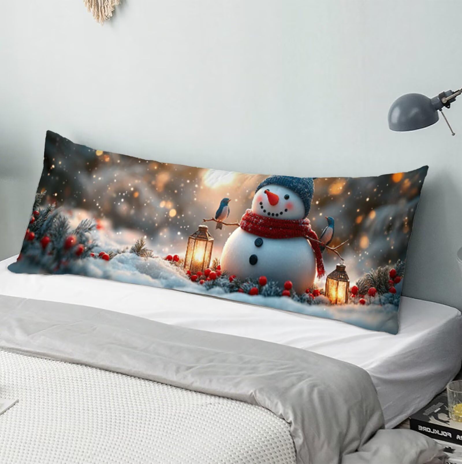 Poszewka na poduszkę do spania na boku, zimowa, 60 x 180 cm, bałwanek, duża poszewka na poduszkę, len, poprawia jakość snu, długie poduszki na Boże Narodzenie, dekoracja, kanapę, łóżko, prezenty R