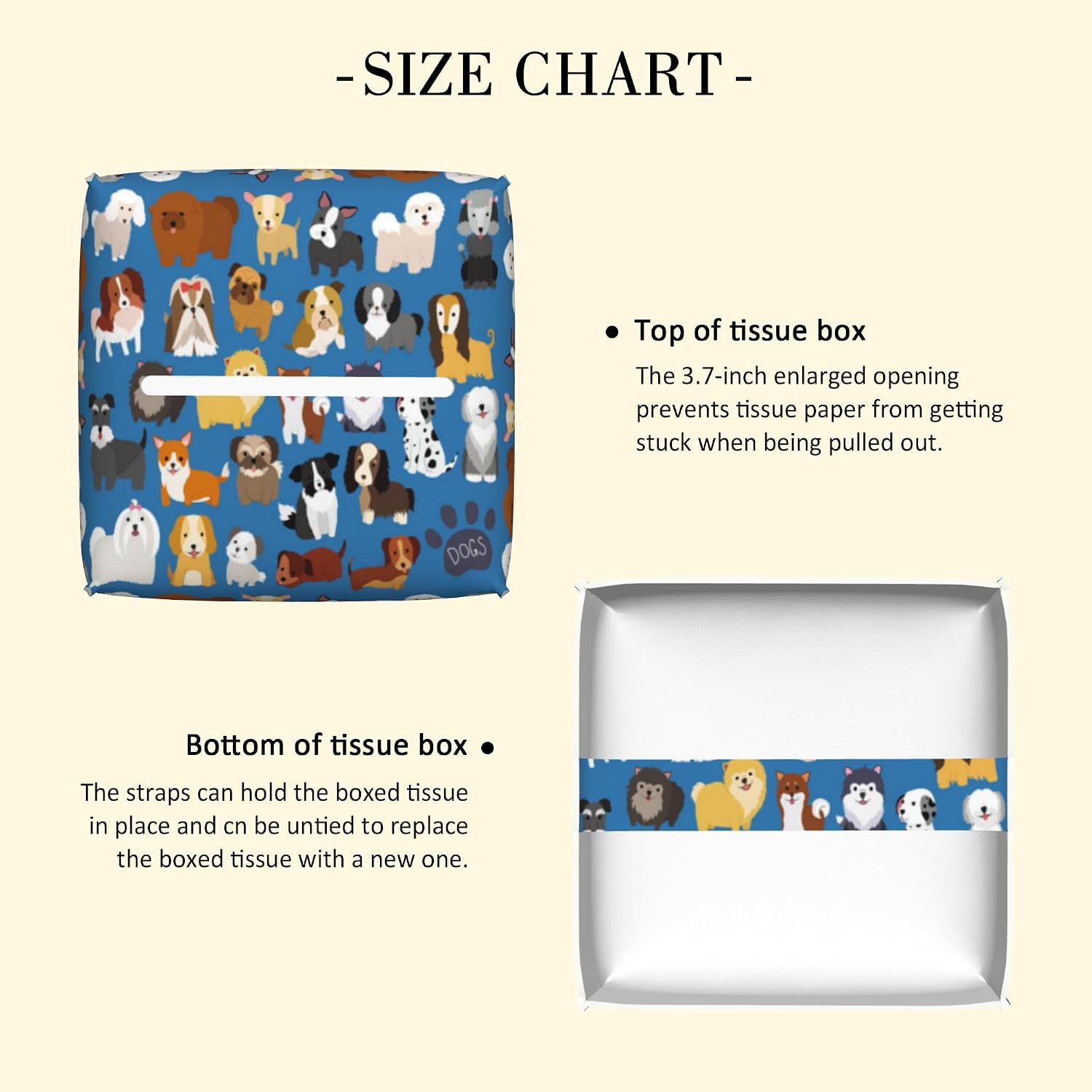 Tissue Box Holder Cute Dogs Tissue Box Cover Square Leather Tissue Holder Organizer Portable Decorative Facial Paper Case for Home Office Bathroom Vanity Countertop