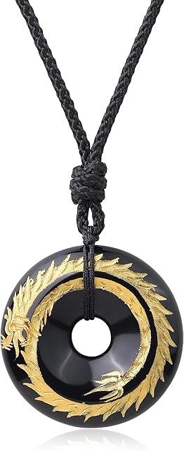 COAI Feng Shui Obsidian Stone Dragon Necklace