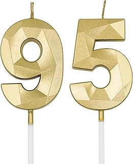 95th & 59th Birthday Candles for Cake, Gold Number 95 59 3D Diamond Shaped Candle Birthday Decorations Party Supplies for Women or Men