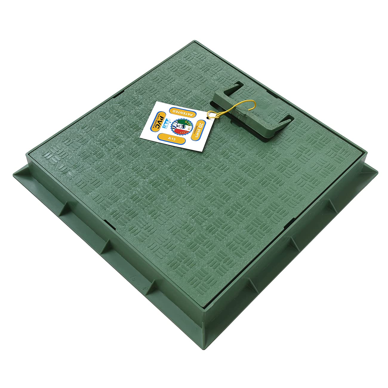 FIRST PLAST TCDPM30V Cadre avec couvercle avec poignée piétonne en PVC, vert, 300 x 300 mm