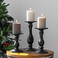 Vista 5 de Matte Black Pillar Candle Holders Set of 3-10", 8", 6”H Candlestick Candle Holder Stand, Mother's Day Home Decor Gift for Fireplace/Table