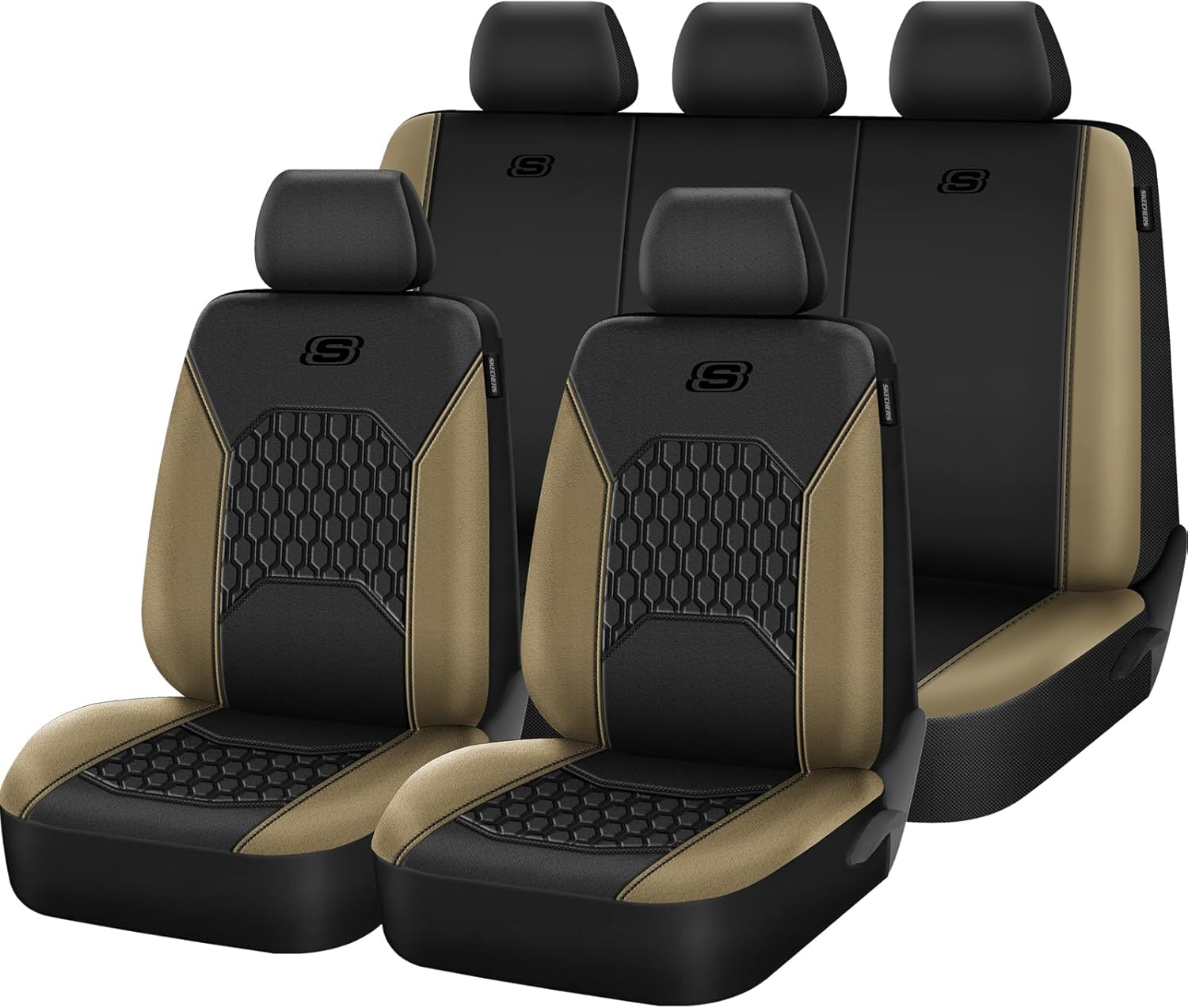 Skechers Gel Seat Covers,Cooling Car Seat Covers,Leather Seat Covers Full Sets,Airbag Compatible,Automotive Comfort Universal Fit for SUVs,Vans,Sedans,Cars,Trucks,Beige