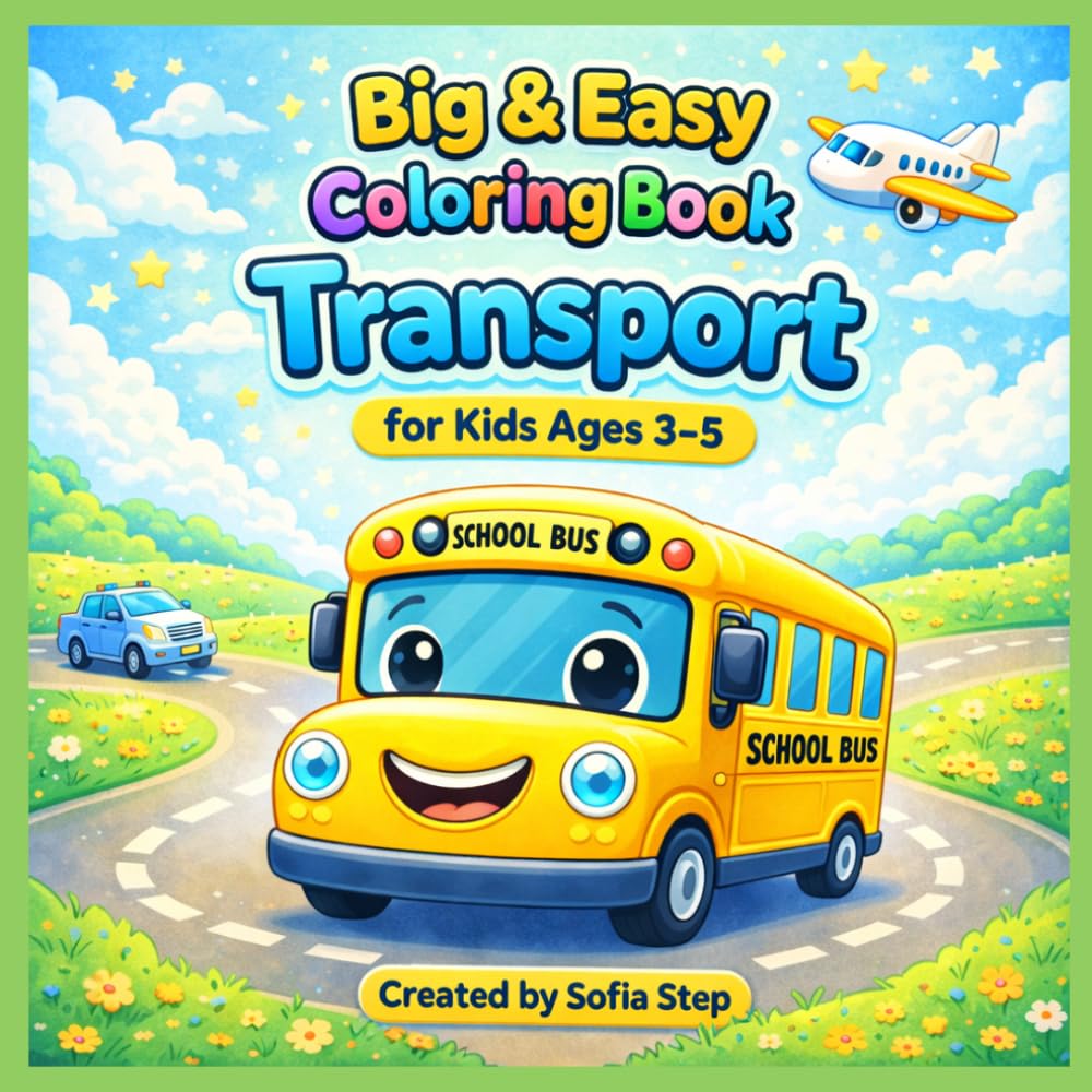 Big & Easy Coloring Book for Kids Ages 3–5: Transport (My First Coloring)