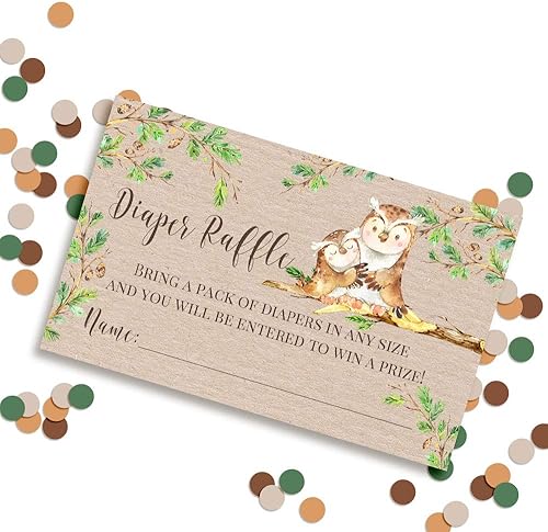 Miniatura 3 de "Guess Whooo" - Boletos para rifas de pañales con temática de búho de acuarela para baby showers, 20 tarjetas de inserción de doble cara de 2 x 3