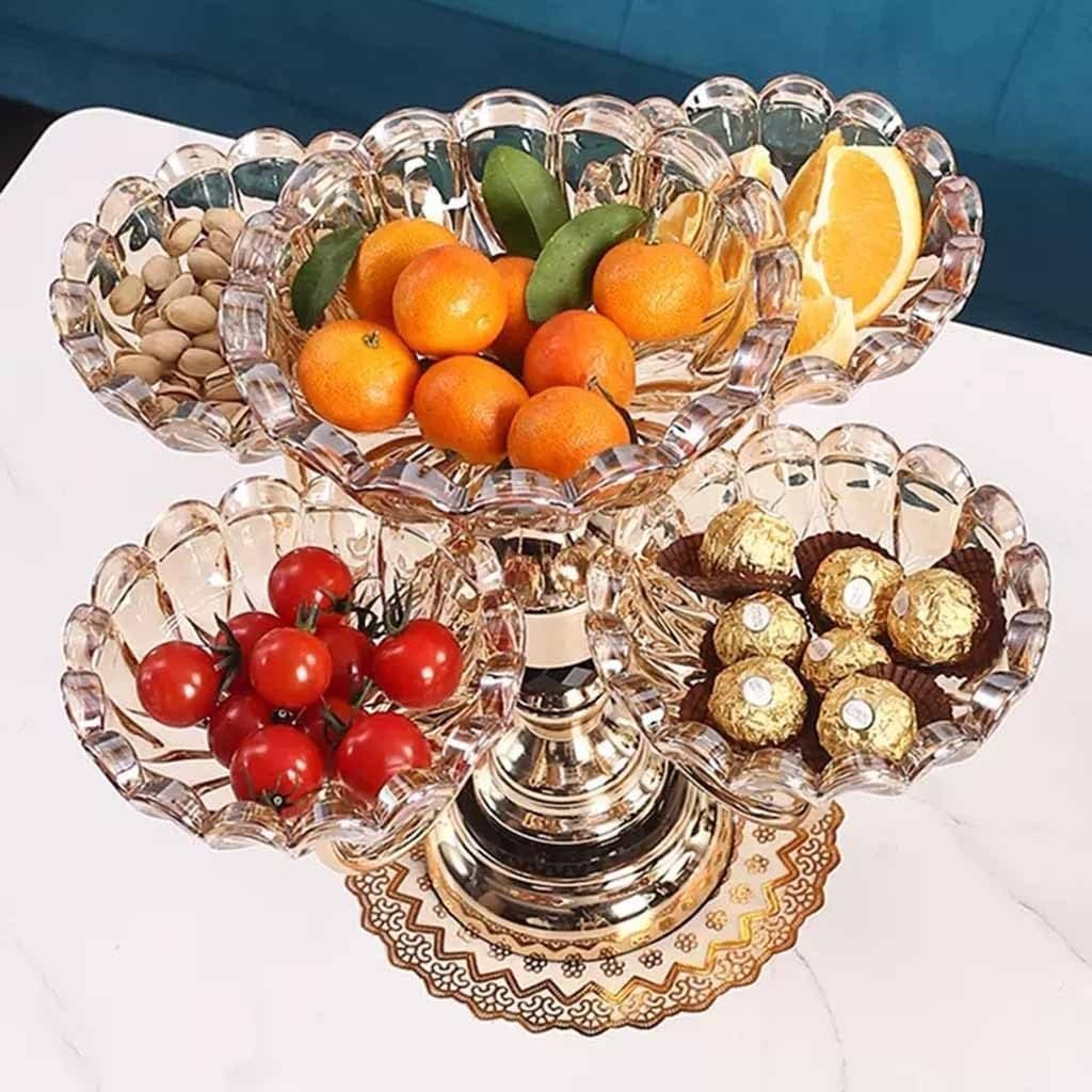 Corbeille à fruits rotative multicouche – Plateau à fruits en verre cristal pour la maison, le salon, la décoration de table à thé