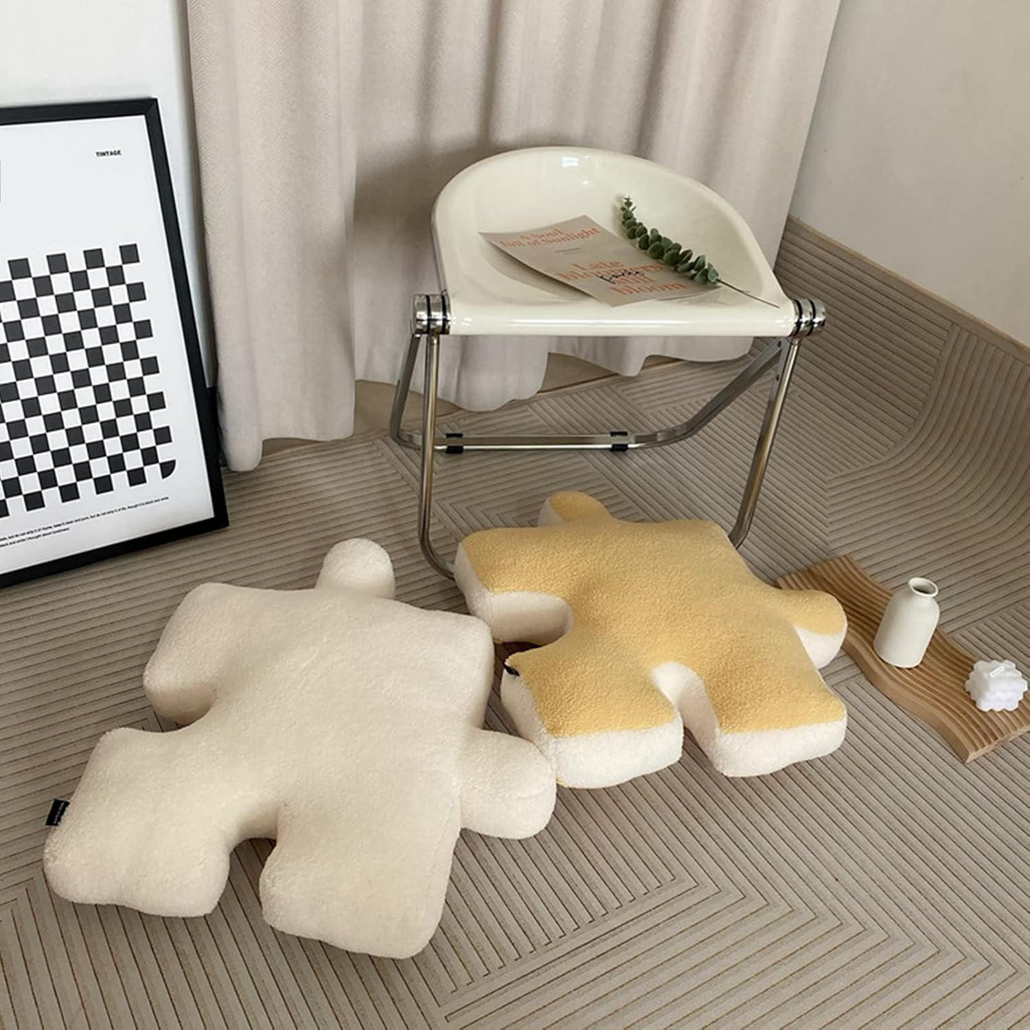 Puzzle Special Shaped Ultra Soft Cushion Throw Pillow for Sofa Bed Window Home Decor, Teddy Wool Material, Suitable for Bedroom Living Room Office (White)