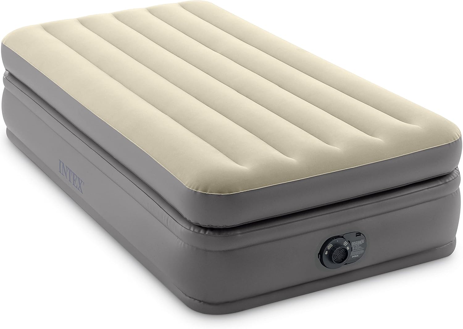 Intex 64161ED Twin Prime Comfort Elevated Air Mattress: Fiber-Tech – Twin Size – Built-in Electric Pump – 20in Bed Height – 300lb Weight Capacity