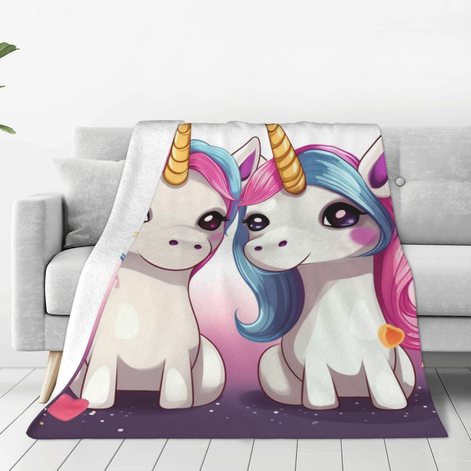 Couverture en micro polaire licorne chaude et lavable pour lit enfant