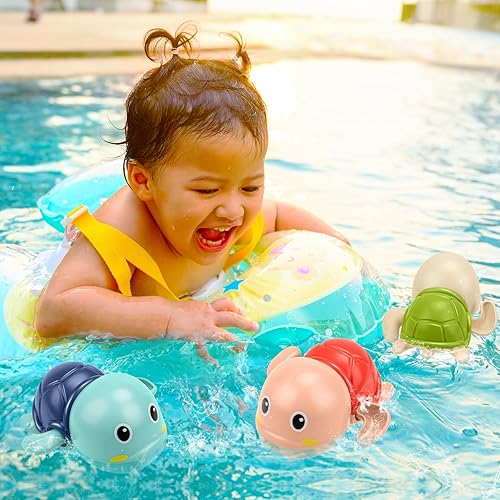 Miniatura 17 de Juguetes de baño, lindos juguetes de baño de tortuga de natación para bebés de 1 a 3 años, piscina de agua, juguetes flotantes para niños de 1 año