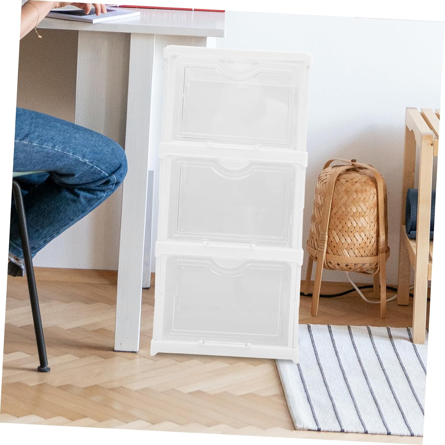 Cabilock Stackable Transparent Shoe Storage Box Organizer with Design Foldable Multi Sneaker Holder Material for Space Saving and Easy Shoe Access