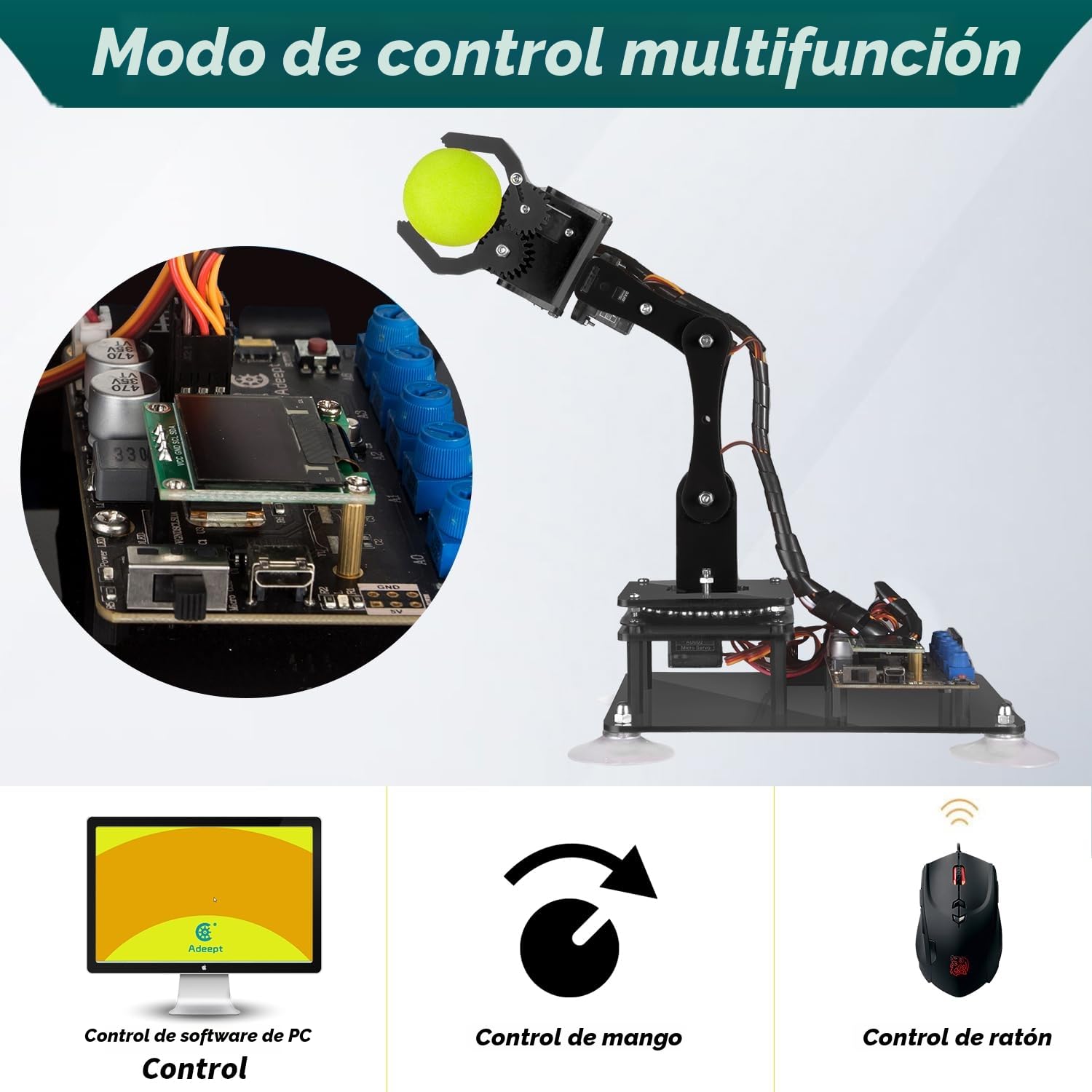 Adeept Kit de Brazo de Robot 5-DOF programable Stem Educativo 5 Ejes Robot Brazo con Pantalla OLED DIY Robot Modelo Buliding Kit Compatible con Arduino IDE (Madera)