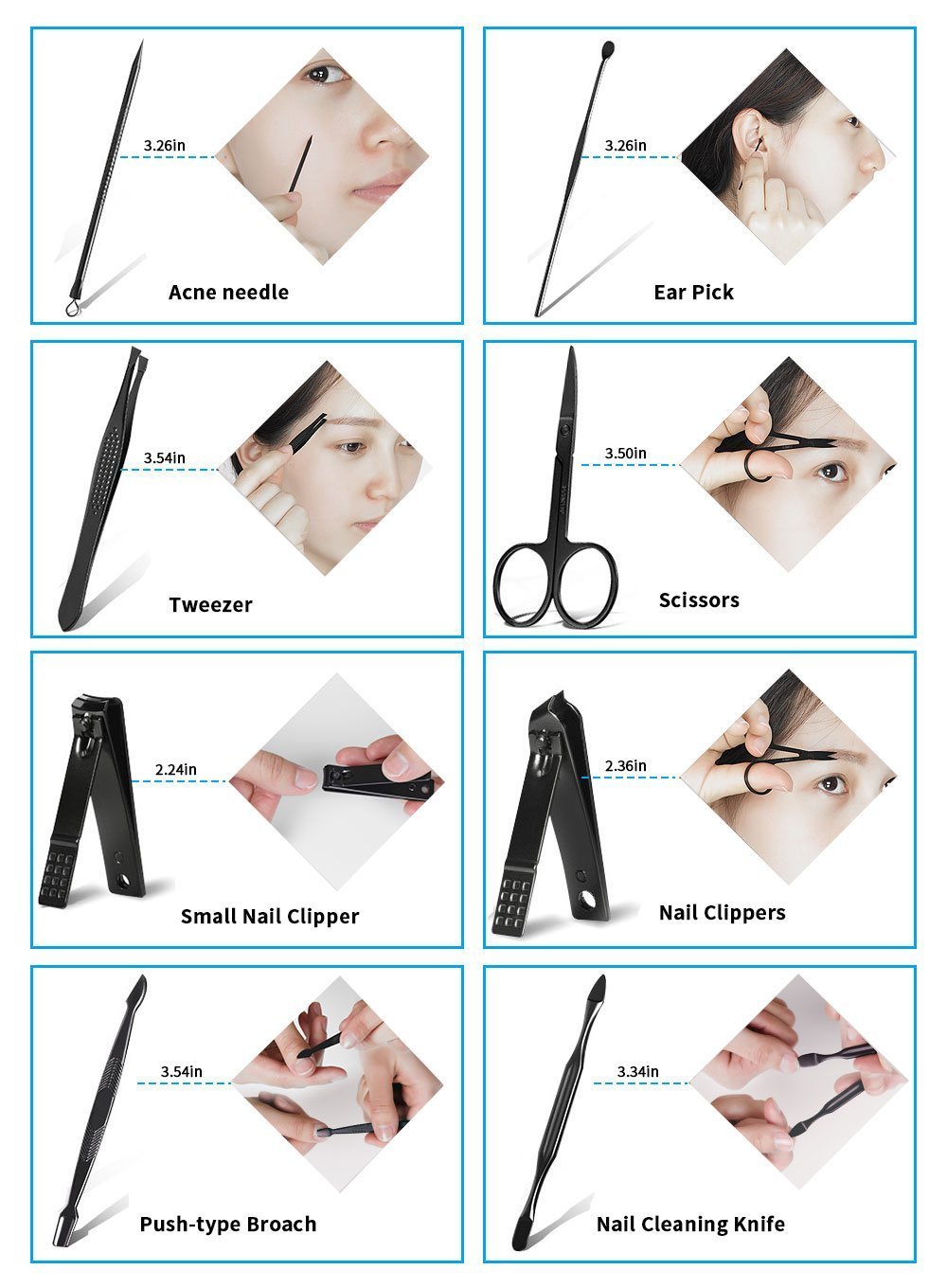 Winkeyes Manicure Pedicure Set, Manicure Tools Nail Clippers Kit, Cuticle Nipper Nail Cutter Care Set Scissor Eyebrow Tweezer Ear Pick Grooming Kit with Travel Case for Men Women : Beauty & Personal Care