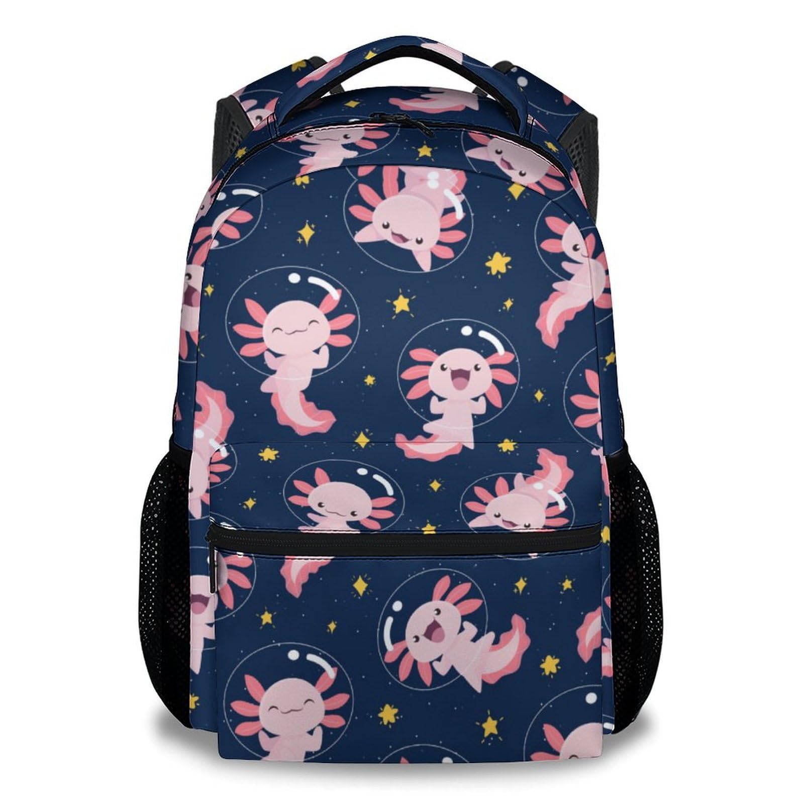COZYAURA School Bags for Girls - Cute Black Axolotl Travel Backpack for Kids - 17 Inch Bookbag for Elementary Primary School - Back to School Supplies