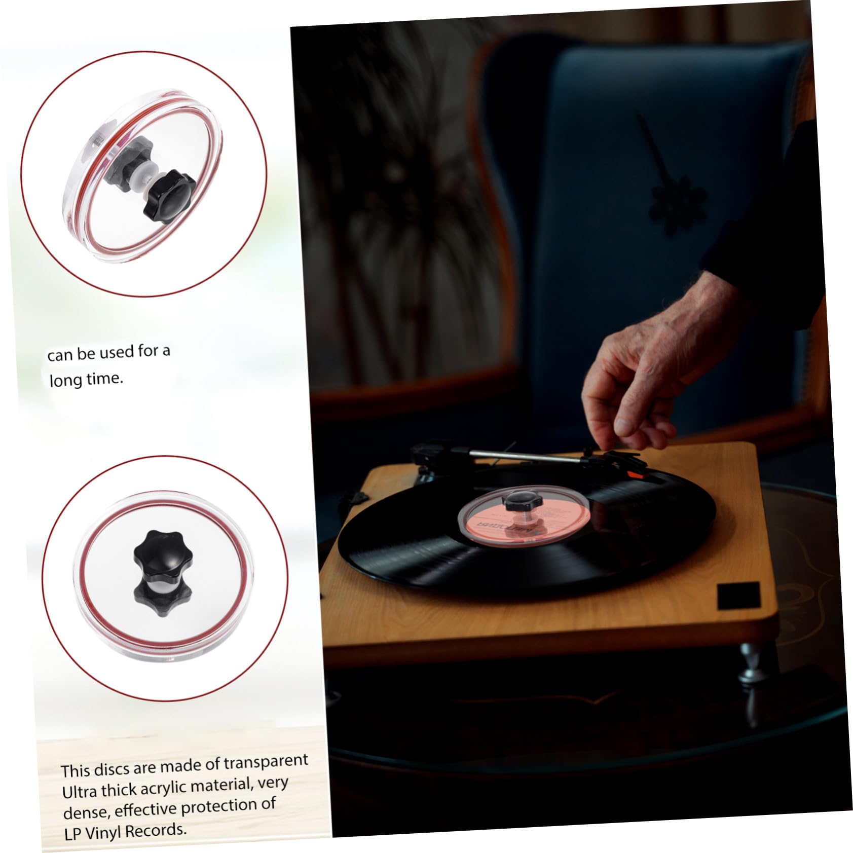 Pince de Nettoyage pour Disques Vinyles Acrylique Ronde avec Wiper