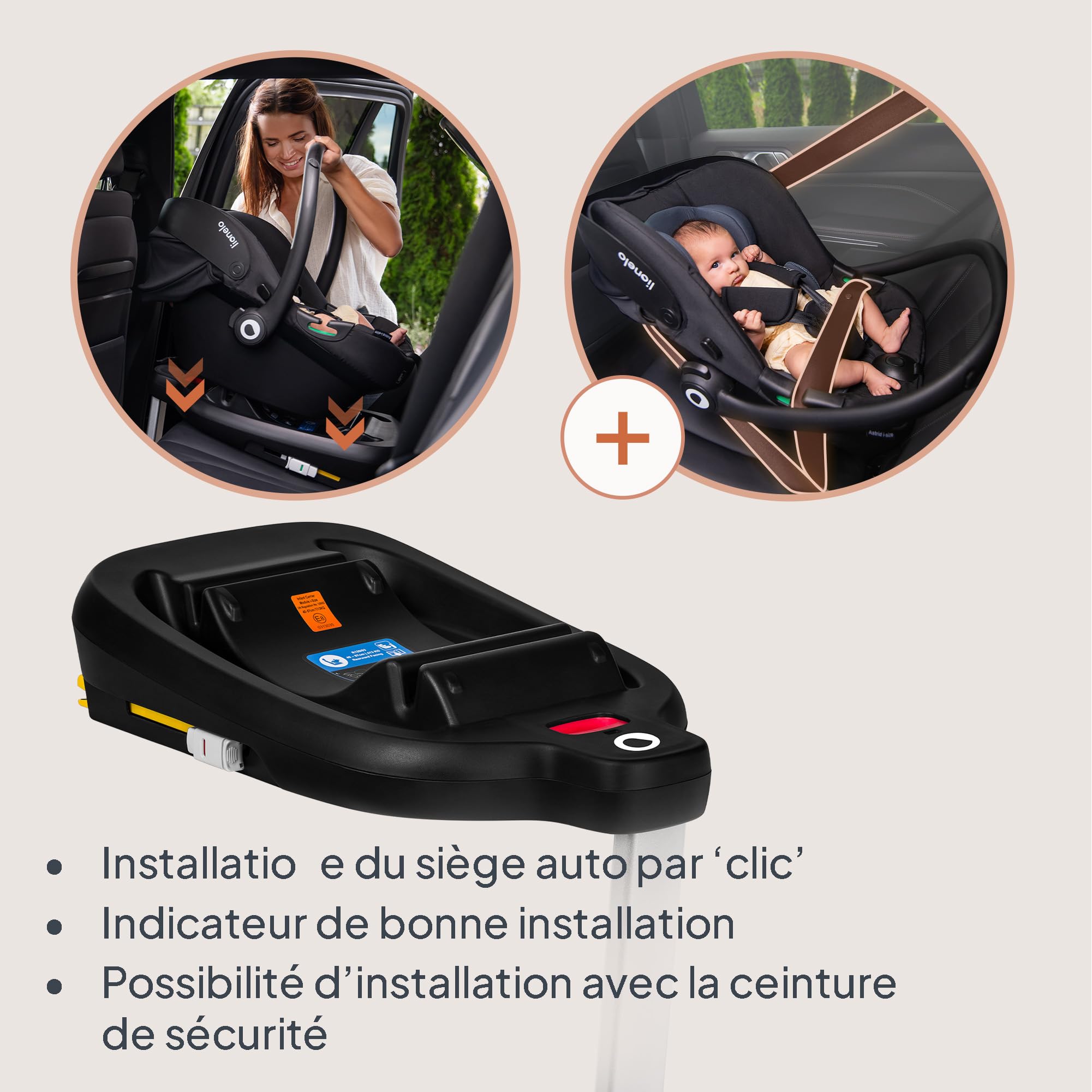 LIONELO ASTRID i-Size SET Siège auto Enfant avec Base 40-87 cm Cosy pour Bébé Montage ISOFIX, Ceinture de Sécurité à 3 points Protection Latérale, Insert Dri-Seat, i-Size R129 (BEIGE SABLE)