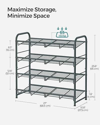 Miniatura 3 de SONGMICS Zapatero apilable, estante de almacenamiento de metal de 4 niveles, capacidad para hasta 20 pares de zapatos, estantes inclinados
